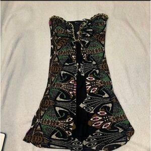 Sky Women's Black Chain Detail Strapless Print Midi Dress Size S